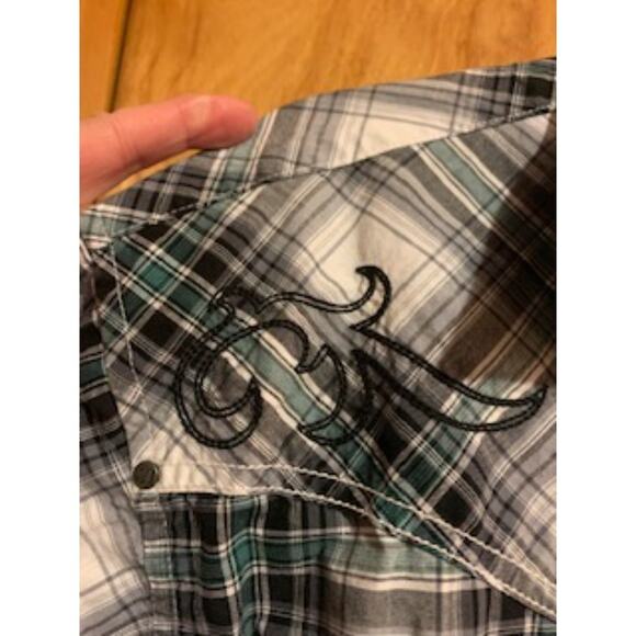 Wrangler Men's XL Rock 47 Western Snap Shirt Black White & Green - Picture 2 of 9